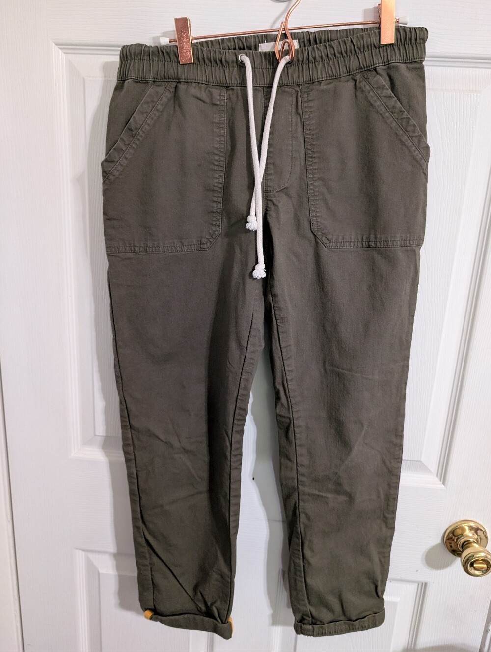 Pact Womens Pants Woven Twill Roll Up Pants Pull On Drawstring Size Small